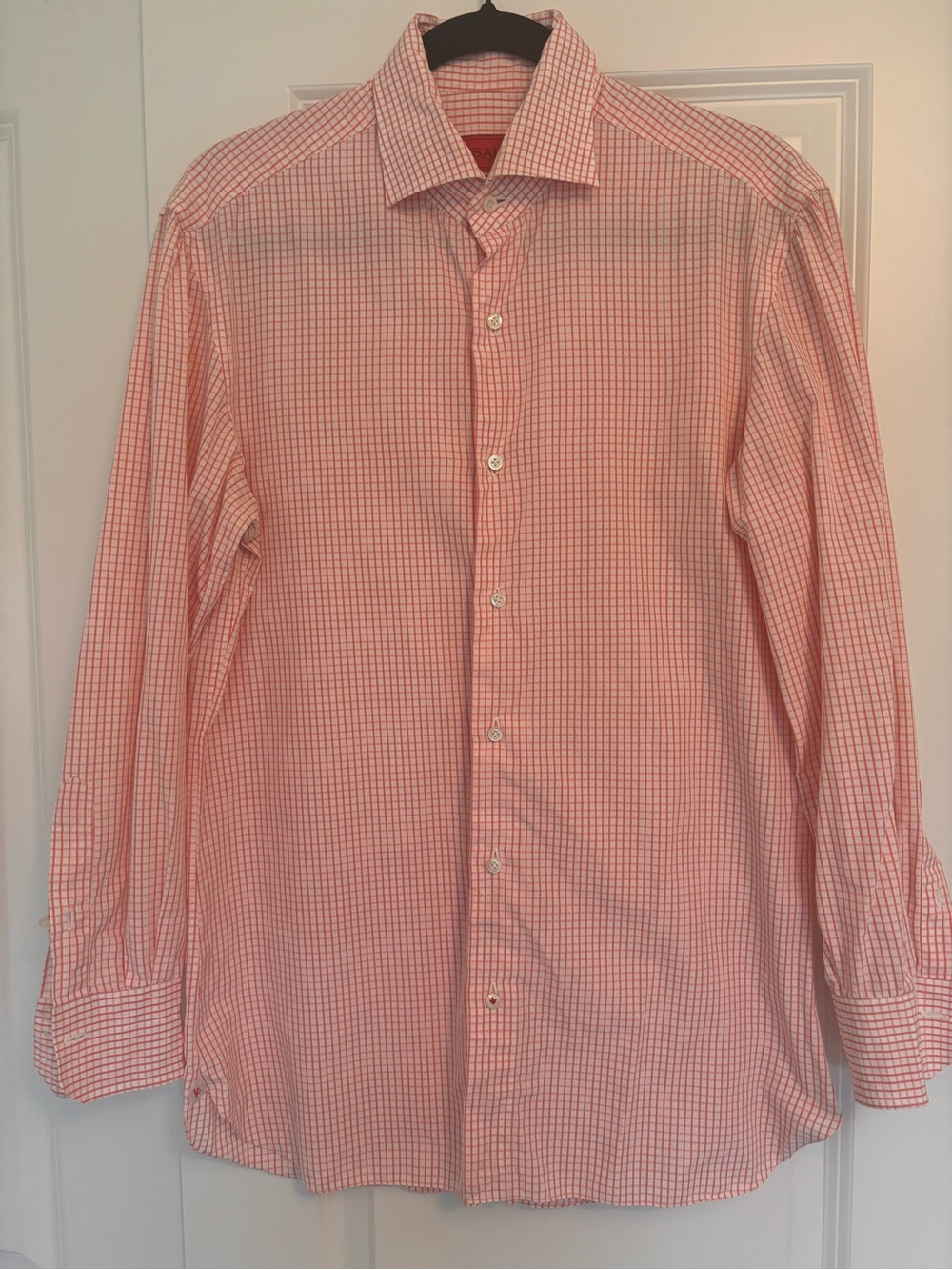Isaia Coral and White Check Napoli Shirt
